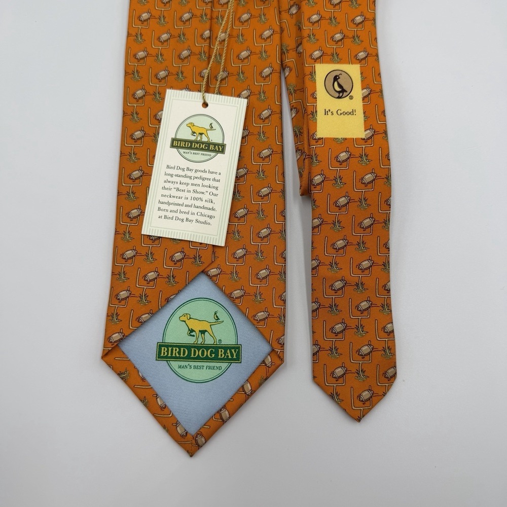 Bird Dog Bay 100% Silk Tie Orange Football Theme Men's Necktie - Picture 2 of 4